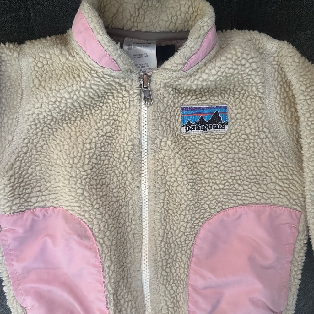 Patagonia Cream and Pink retro baby jacket